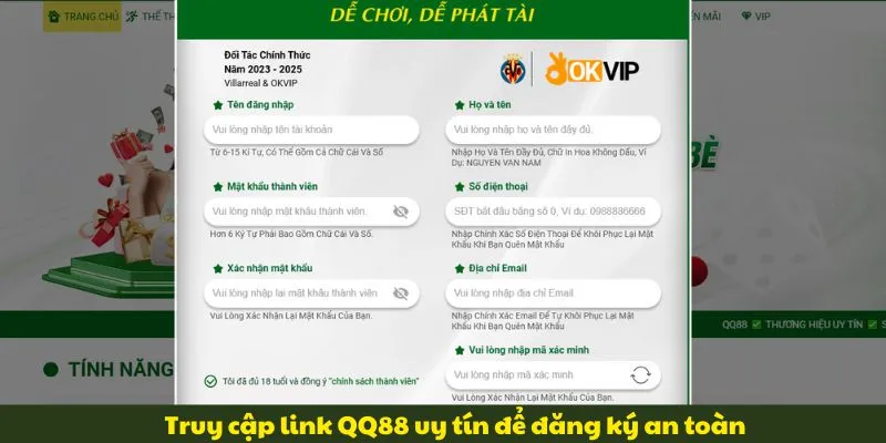 Truy cập link trang chủ QQ88 chính thức để thực hiện đăng ký tài khoản hội viên an toàn